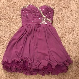 Strapless Purple Beaded Homecoming Dress